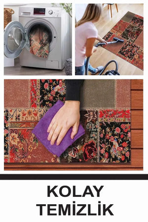 Feran Modern Kadife Patchwork Desenli Pamuk Tabanlı Yıkanabilen Kaymaz Antibakteriyel Salon Halısı - Aydahome