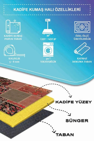 Feran Modern Kadife Patchwork Desenli Pamuk Tabanlı Yıkanabilen Kaymaz Antibakteriyel Salon Halısı - Aydahome