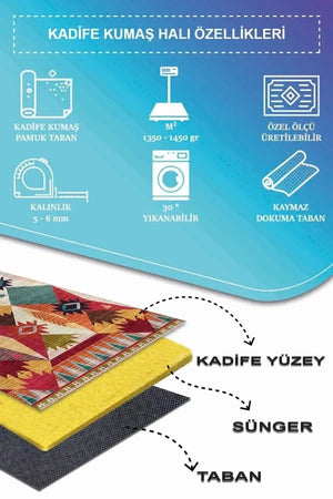 Rhodo Modern Desenli Kadife Pamuk Yıkanabilen Kaydırmaz Antibakteriyel Salon Halısı - Aydahome
