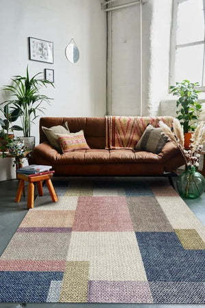 Anika Patchwork Kadife Pamuk Tabanlı Yıkanabilen Kaymaz Antibakteriyel Salon Halısı - Aydahome