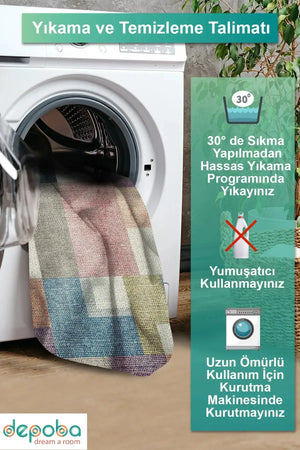 Anika Patchwork Kadife Pamuk Tabanlı Yıkanabilen Kaymaz Antibakteriyel Salon Halısı - Aydahome