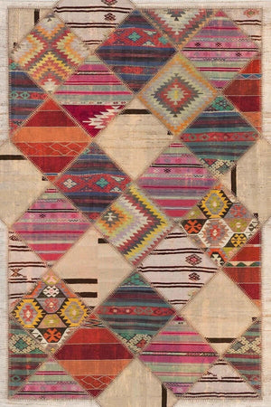 Hoya Patchwork Desenli Kadife Pamuk Tabanlı Yıkanabilen Kaydırmaz Antibakteriyel Salon Halısı - Aydahome