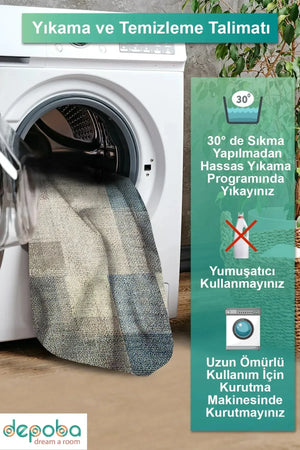 Apelia Kadife Desenli Pamuk Tabanlı Yıkanabilen Kaydırmaz Antibakteriyel Salon Halısı - Aydahome