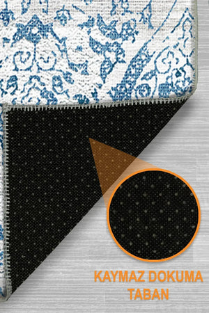 Verona Vintage Desenli Pamuk Tabanlı Yıkanabilen Kaydırmaz Antibakteriyel Şönil Salon Halısı - Aydahome