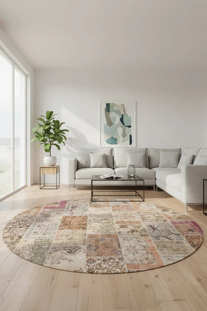 Mora Modern Kadife Desenli Pamuk Tabanlı Yıkanabilen Kaydırmaz Antibakteriyel Yuvarlak Salon Halısı - Aydahome