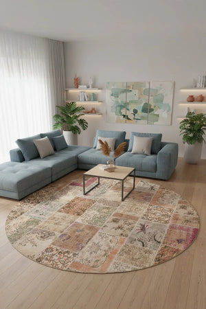 Mora Modern Kadife Desenli Pamuk Tabanlı Yıkanabilen Kaydırmaz Antibakteriyel Yuvarlak Salon Halısı - Aydahome