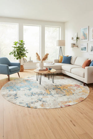 Laray Modern Kadife Desenli Pamuk Tabanlı Yıkanabilen Kaydırmaz Antibakteriyel Yuvarlak Salon Halısı - Aydahome