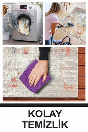 Laray Modern Kadife Desenli Pamuk Tabanlı Yıkanabilen Kaydırmaz Antibakteriyel Yuvarlak Salon Halısı - Aydahome