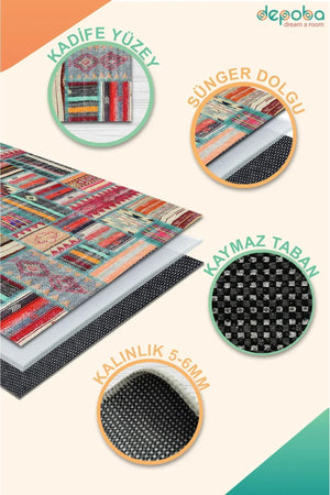 Brandi Kadife Modern Desenli Pamuk Taban Yıkanabilen Antibakteriyel Salon Halısı - Aydahome