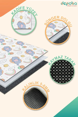 Leana Modern Kadife Antibakteriyel Yıkanabilir Kaymaz Pamuk Tabanlı Çocuk Halısı - Aydahome
