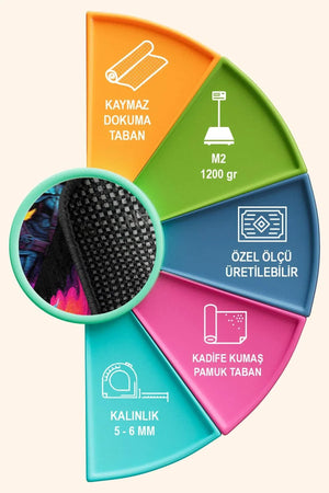 Alaz Modern Kadife Antibakteriyel Yıkanabilir Kaymaz Pamuk Tabanlı Yolluk - Aydahome