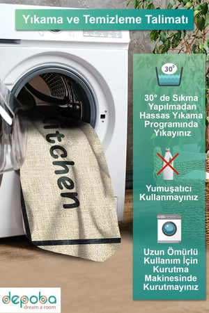 Henas Modern Kadife Yıkanabilir Kaymaz Pamuk Tabanlı Antibakteriyel Mutfak Halısı - Aydahome