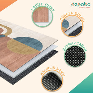 Sarema Modern Kadife Yıkanabilir Kaymaz Pamuk Tabanlı Antibakteriyel Salon Halısı - Aydahome