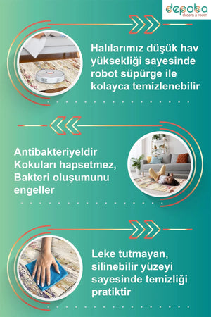 Nara Modern Kadife Antibakteriyel Yıkanabilir Kaymaz Pamuk Tabanlı Yolluk - Aydahome