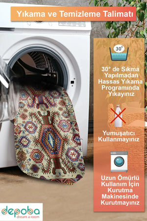 Emara Modern Şönil Doğal Pamuk Tabanlı Kaymaz Antibakteriyel Yıkanabilir Kilim Salon Halısı - Aydahome