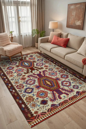 Emara Modern Şönil Doğal Pamuk Tabanlı Kaymaz Antibakteriyel Yıkanabilir Kilim Salon Halısı - Aydahome