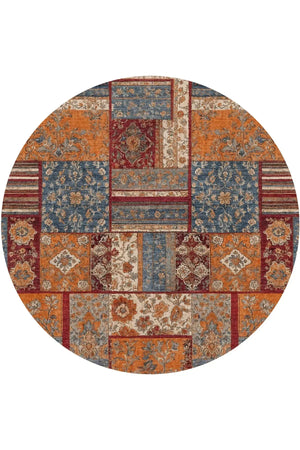 Sera Patchwork Şönil Doğal Pamuk Tabanlı Kaymaz Antibakteriyel Yıkanabilir Yuvarlak Salon Halısı - Aydahome