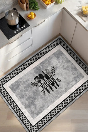 Ravona Modern Şönil Modern Yıkanabilir Kaymaz Pamuk Tabanlı Antibakteriyel Mutfak Halısı - Aydahome