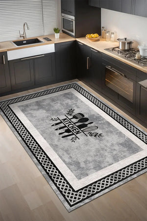 Ravona Modern Şönil Modern Yıkanabilir Kaymaz Pamuk Tabanlı Antibakteriyel Mutfak Halısı - Aydahome
