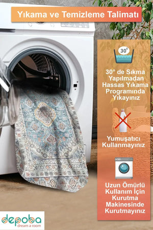Aysa Vintage Şönil Doğal Pamuk Tabanlı Kaymaz Antibakteriyel Yıkanabilir Çevre Dostu Salon Halısı - Aydahome
