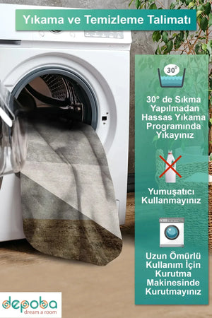 Barty Modern Kadife Desenli Pamuk Tabanlı Yıkanabilen Kaydırmaz Antibakteriyel Salon Halısı - Aydahome