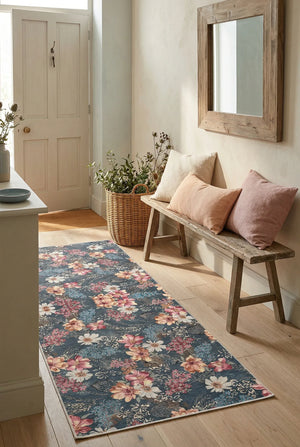 Nelis Spring Bloom Çiçek Desenli Modern Şönil Doğal Pamuk Tabanlı Kaymaz Antibakteriyel Yıkanabilir Çevre Dostu Yolluk - Aydahome