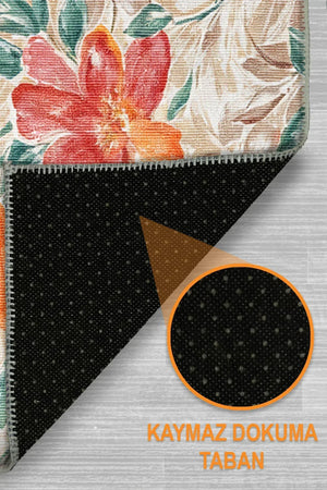 Soneka Spring Bloom Çiçek Desenli Pamuk Tabanlı Yıkanabilen Kaydırmaz Antibakteriyel Şönil Salon Halısı - Aydahome