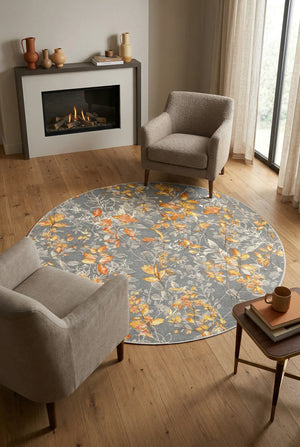 Sunfa Spring Bloom Çiçek Desenli Pamuk Tabanlı Yıkanabilen Kaydırmaz Antibakteriyel Yuvarlak Şönil Salon Halısı - Aydahome
