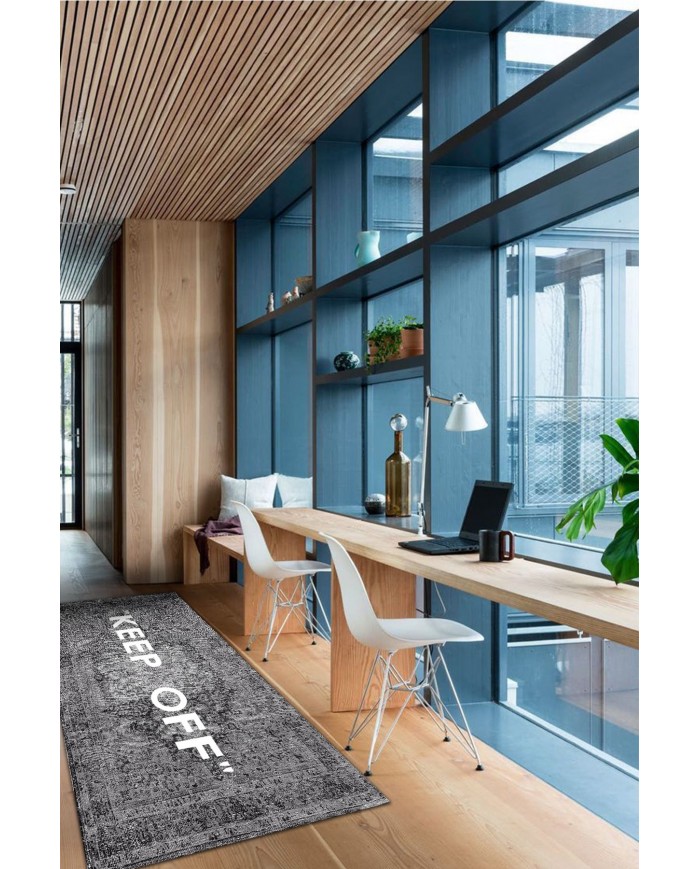 Medaglioane Gri Keep Off Pamuk Tabanlı Yıkanabilen Kaydırmaz Antibakteriyel Şönil Ofis Halısı