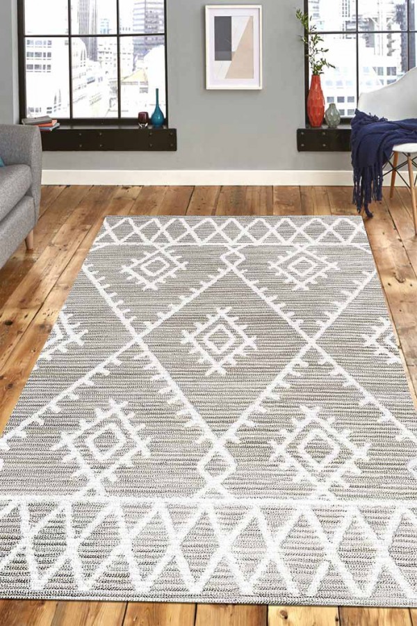 Abre Desenli Pamuk Tabanlı Yıkanabilen Kaydırmaz Antibakteriyel Şönil Salon Halısı