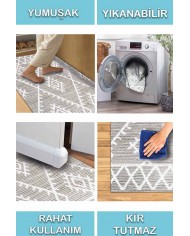 Abre Desenli Pamuk Tabanlı Yıkanabilen Kaydırmaz Antibakteriyel Şönil Salon Halısı
