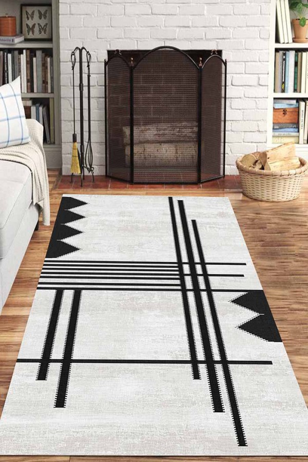 Acker Desenli Pamuk Tabanlı Yıkanabilen Kaydırmaz Antibakteriyel Şönil Salon Halısı