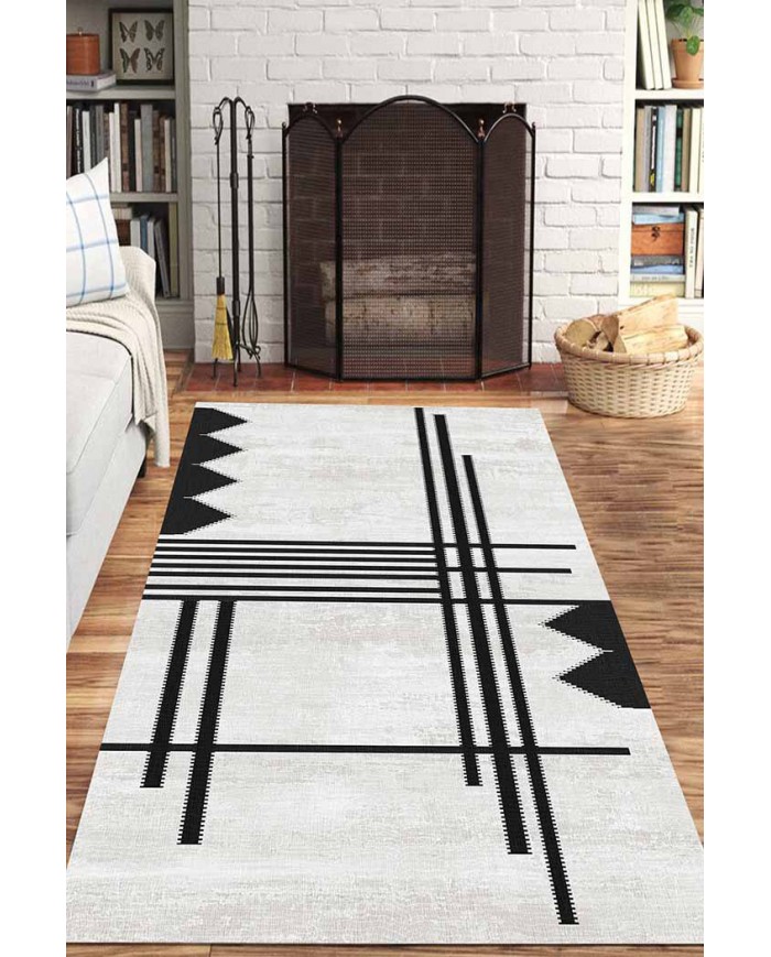 Acker Desenli Pamuk Tabanlı Yıkanabilen Kaydırmaz Antibakteriyel Şönil Salon Halısı