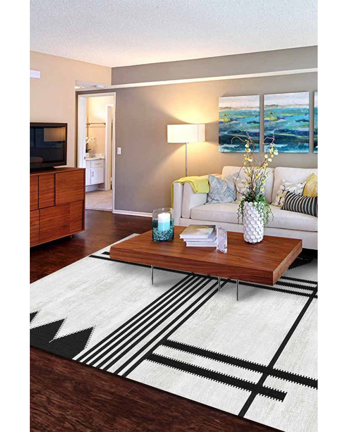 Acker Desenli Pamuk Tabanlı Yıkanabilen Kaydırmaz Antibakteriyel Şönil Salon Halısı