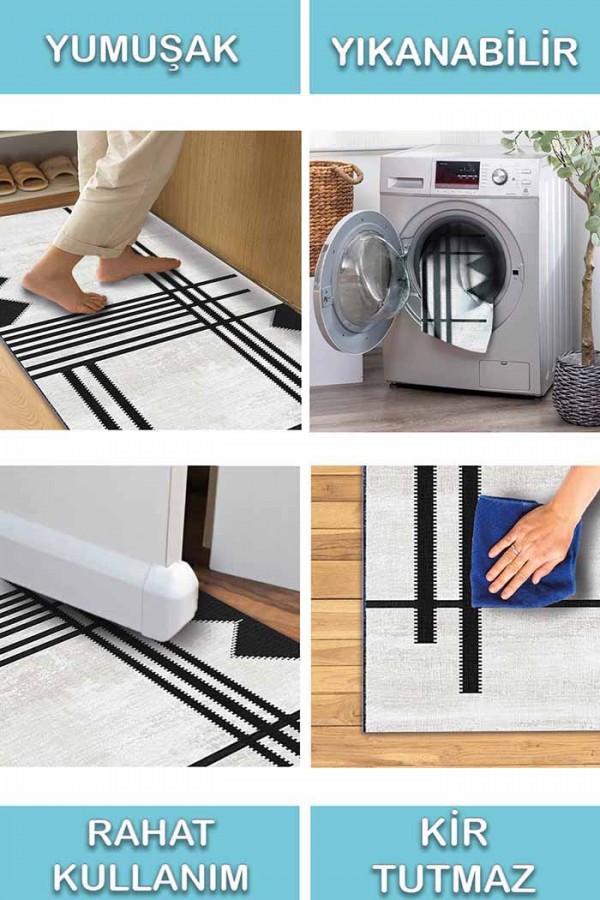 Acker Desenli Pamuk Tabanlı Yıkanabilen Kaydırmaz Antibakteriyel Şönil Salon Halısı