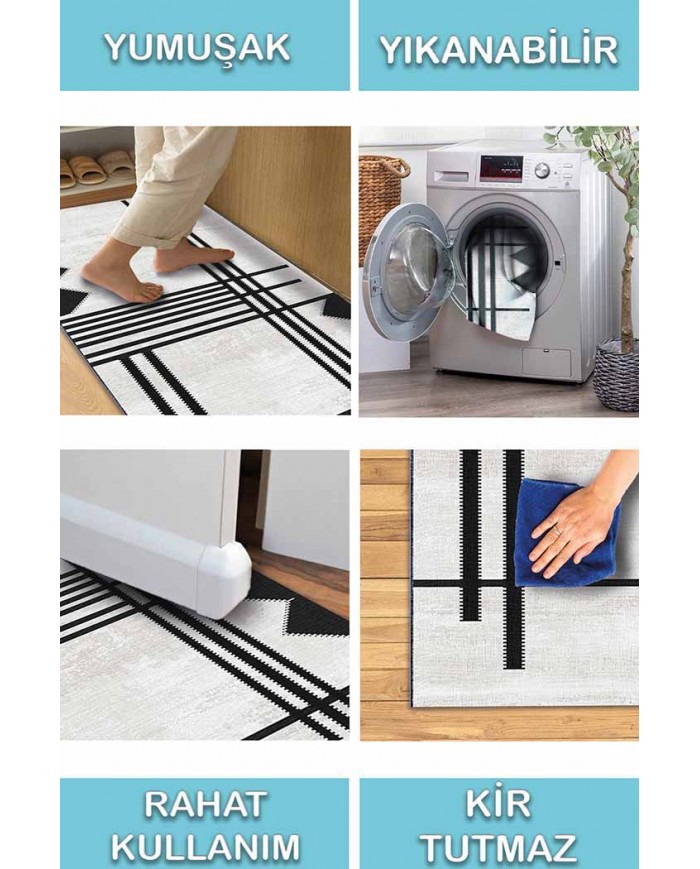 Acker Desenli Pamuk Tabanlı Yıkanabilen Kaydırmaz Antibakteriyel Şönil Salon Halısı