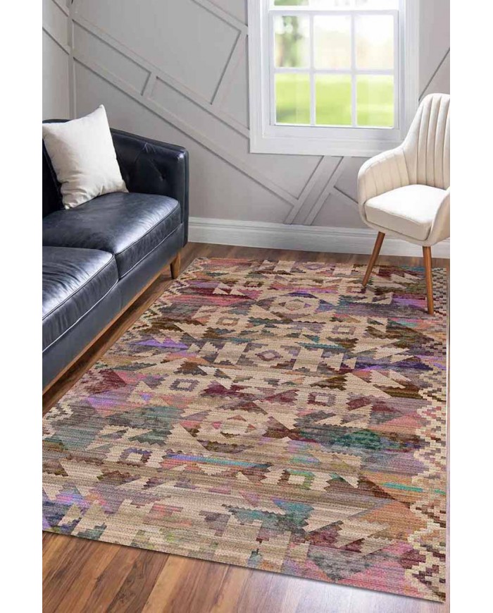 Adelina Desenli Pamuk Tabanlı Yıkanabilen Kaydırmaz Antibakteriyel Şönil Salon Halısı