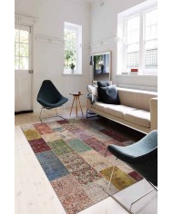 Afra Patchwork Desenli Pamuk Tabanlı Yıkanabilen Kaydırmaz Antibakteriyel Şönil Salon Halısı