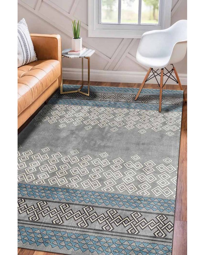 Alessi Desenli Pamuk Tabanlı Yıkanabilen Kaydırmaz Antibakteriyel Şönil Salon Halısı