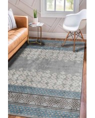 Alessi Desenli Pamuk Tabanlı Yıkanabilen Kaydırmaz Antibakteriyel Şönil Salon Halısı