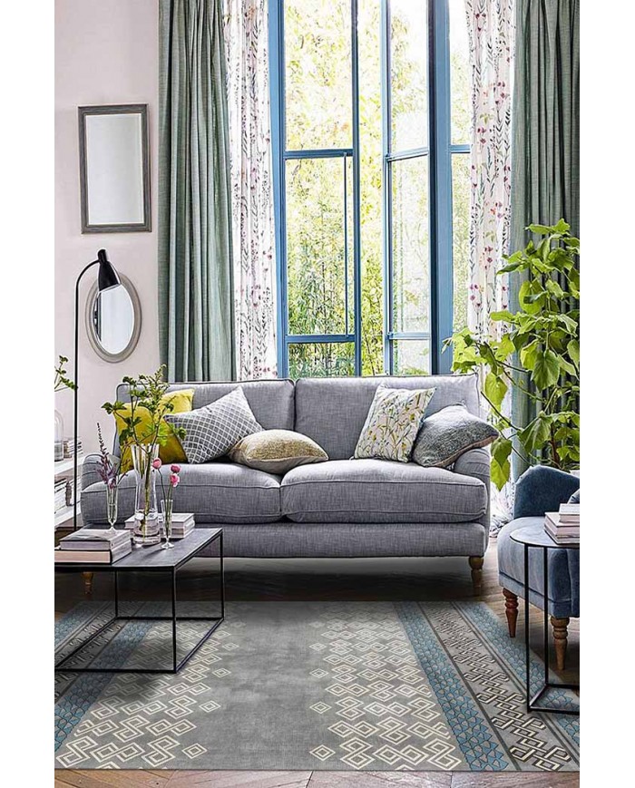 Alessi Desenli Pamuk Tabanlı Yıkanabilen Kaydırmaz Antibakteriyel Şönil Salon Halısı