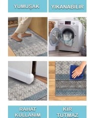 Alessi Desenli Pamuk Tabanlı Yıkanabilen Kaydırmaz Antibakteriyel Şönil Salon Halısı