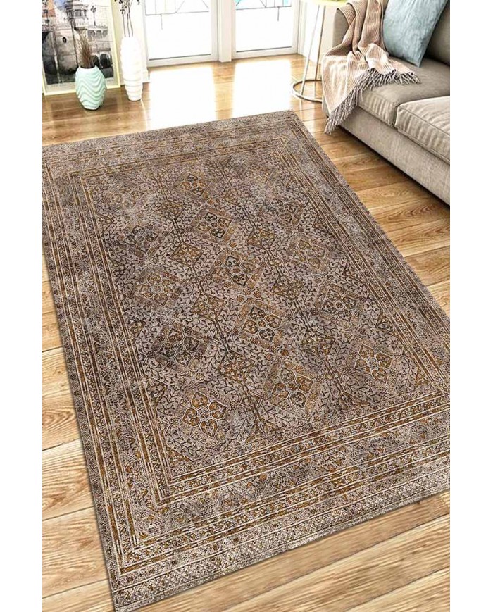 Allix Desenli Pamuk Tabanlı Yıkanabilen Kaydırmaz Antibakteriyel Şönil Salon Halısı