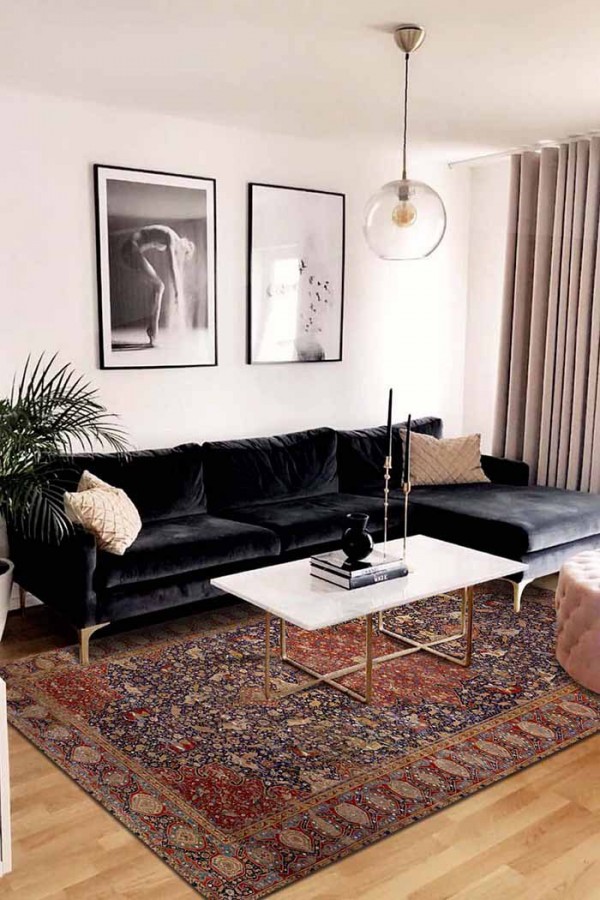 Arpiar Desenli Pamuk Tabanlı Yıkanabilen Kaydırmaz Antibakteriyel Şönil Salon Halısı