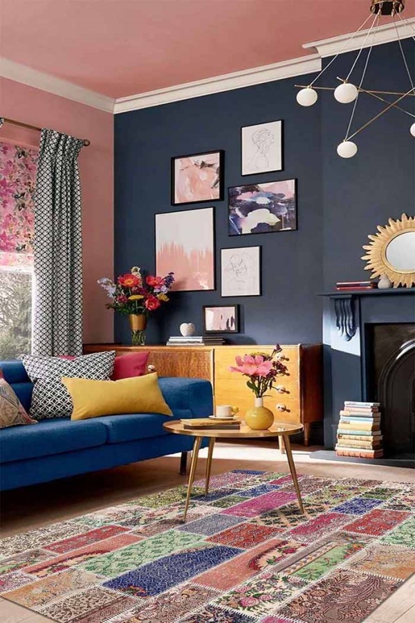 Angela Patchwork Desenli Pamuk Tabanlı Yıkanabilen Kaydırmaz Antibakteriyel Şönil Salon Halısı Angela Patchwork Desenli Pamuk Tabanlı Yıkanabilen Kaydırmaz Antibakteriyel Şönil Salon Halısı