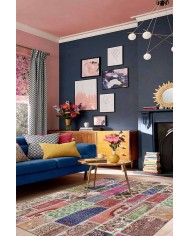 Angela Patchwork Desenli Pamuk Tabanlı Yıkanabilen Kaydırmaz Antibakteriyel Şönil Salon Halısı