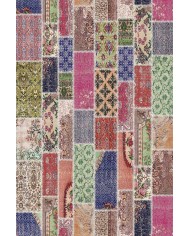 Angela Patchwork Desenli Pamuk Tabanlı Yıkanabilen Kaydırmaz Antibakteriyel Şönil Salon Halısı