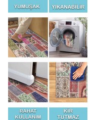 Angela Patchwork Desenli Pamuk Tabanlı Yıkanabilen Kaydırmaz Antibakteriyel Şönil Salon Halısı