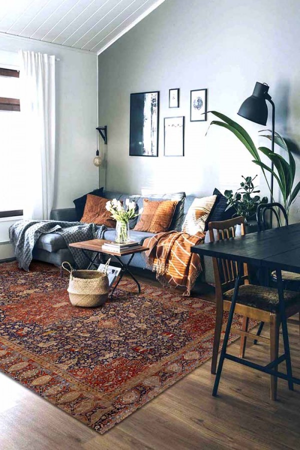 Arpiar Desenli Pamuk Tabanlı Yıkanabilen Kaydırmaz Antibakteriyel Şönil Salon Halısı