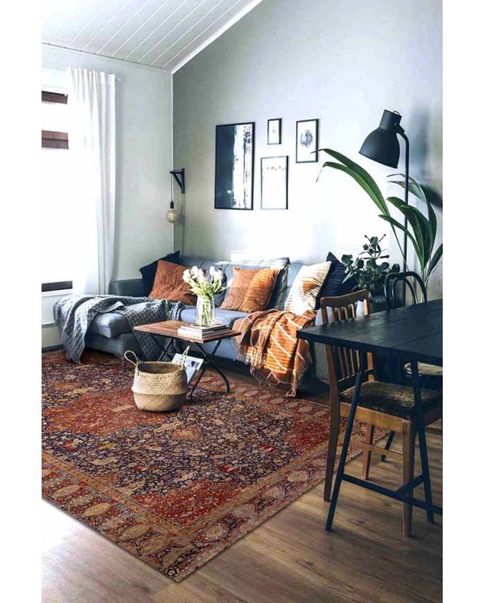 Arpiar Desenli Pamuk Tabanlı Yıkanabilen Kaydırmaz Antibakteriyel Şönil Salon Halısı